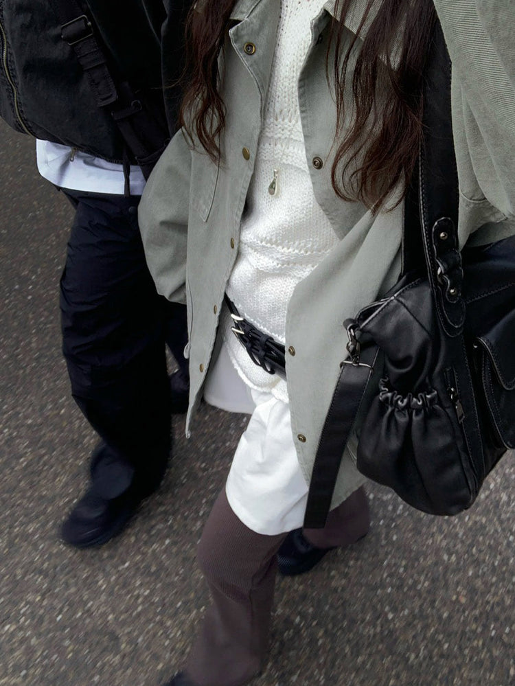 Unisex復古洗水細節寬鬆外套