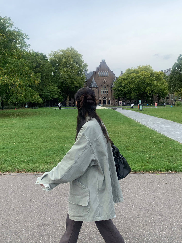 Unisex復古洗水細節寬鬆外套