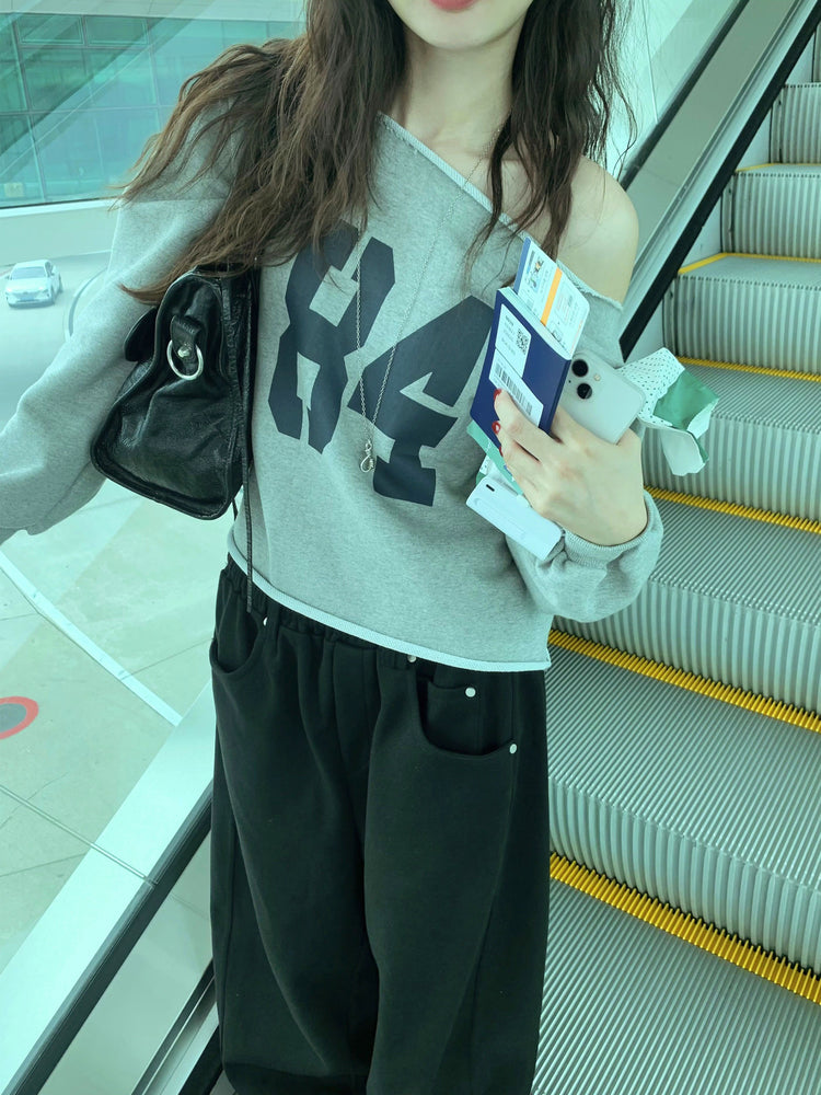 Unisex皮帶扣細節廓形棉褲