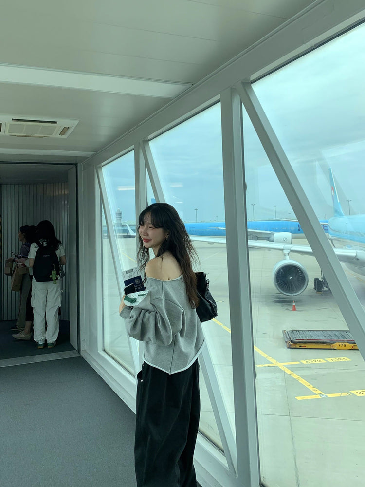 Unisex皮帶扣細節廓形棉褲