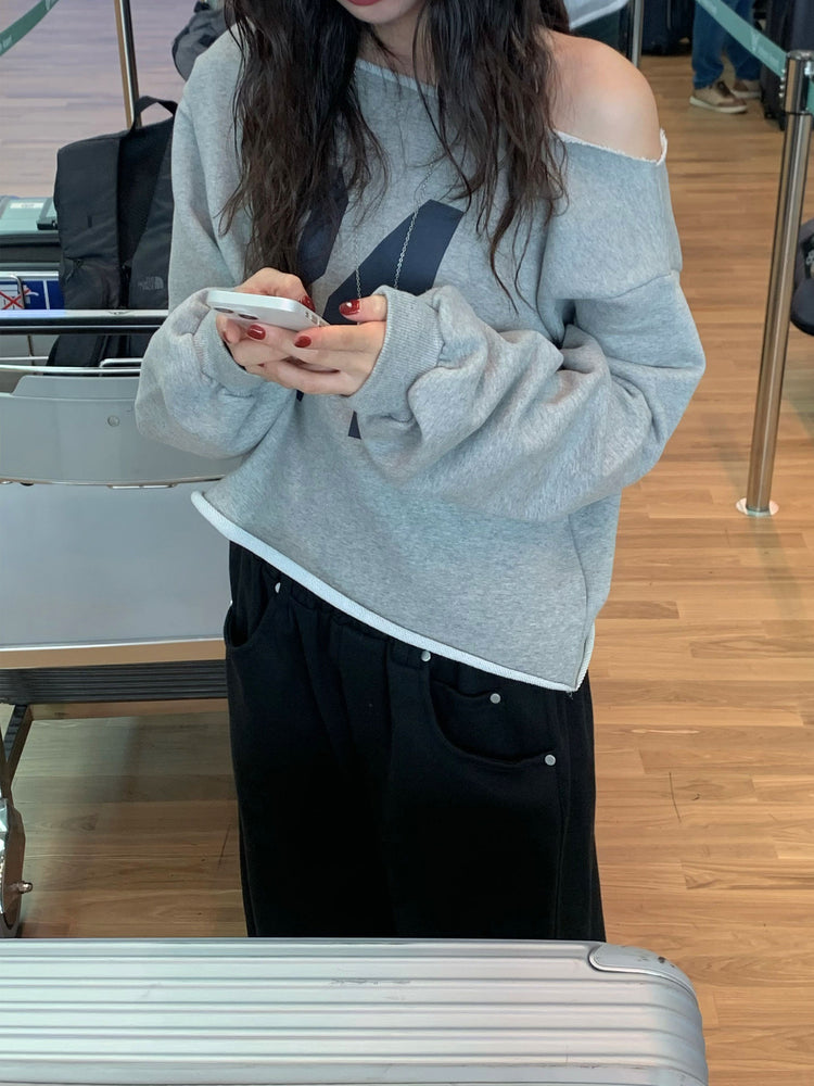 Unisex皮帶扣細節廓形棉褲