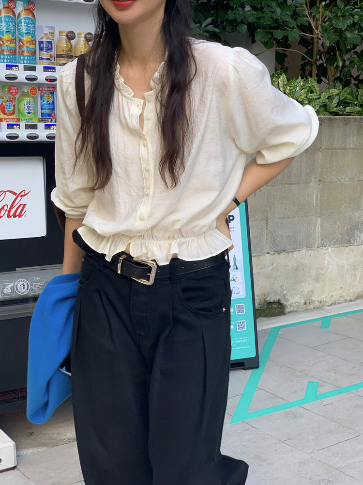 復古美色雙壓褶垂感闊褲(附皮帶)