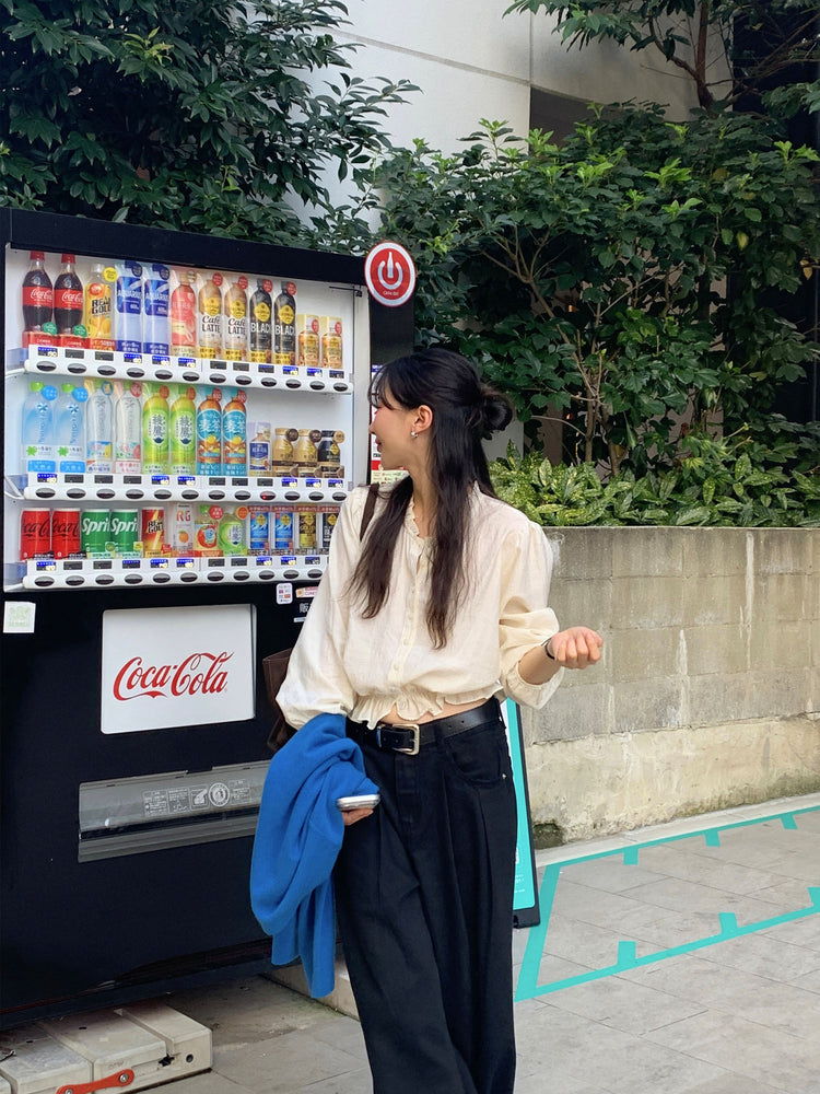 復古美色雙壓褶垂感闊褲(附皮帶)