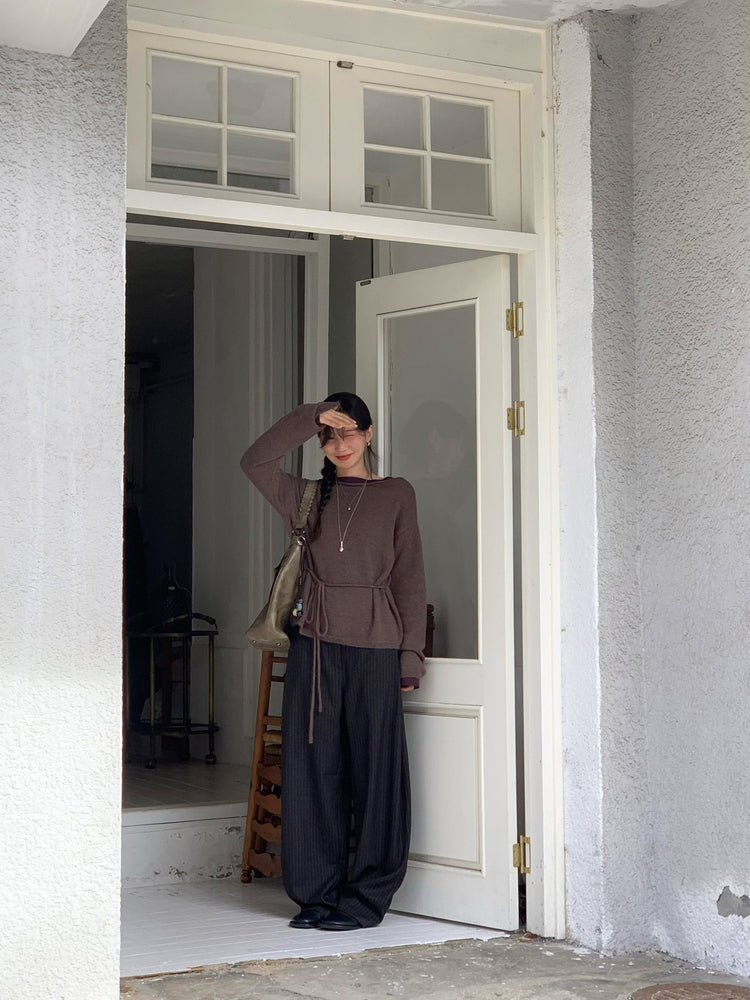 Fw ver.條紋側壓褶細節直褲