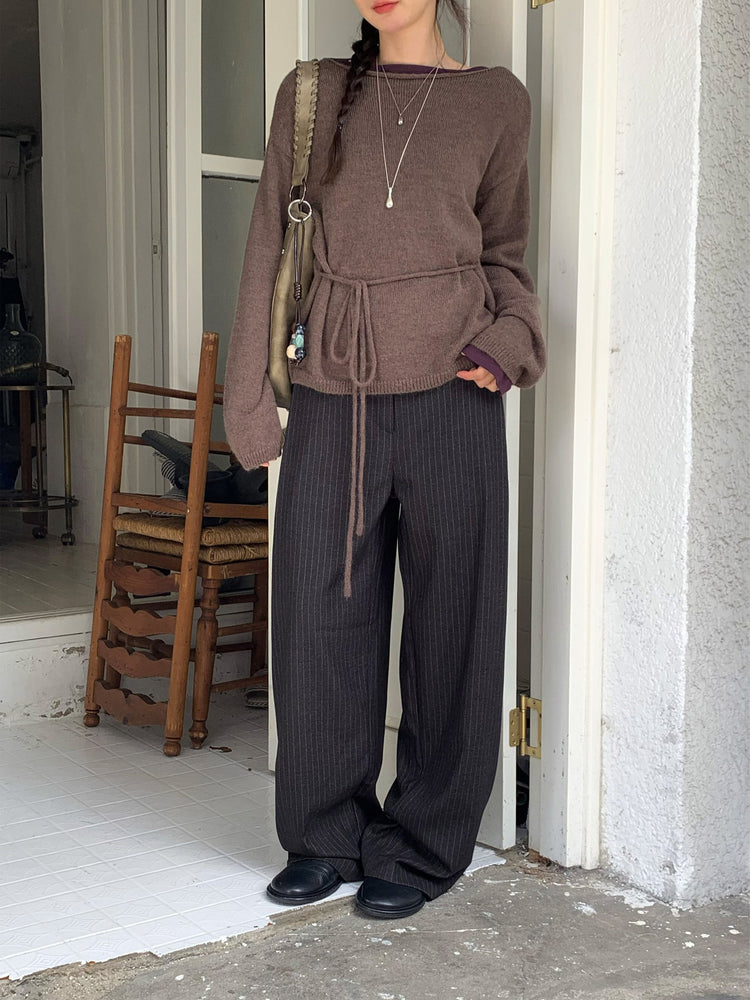 Fw ver.條紋側壓褶細節直褲