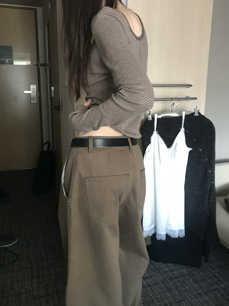 美色雙腰扣細節繭型褲