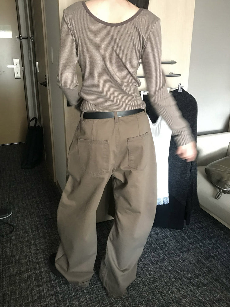 美色雙腰扣細節繭型褲