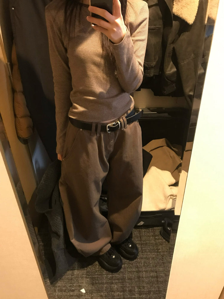 美色雙腰扣細節繭型褲