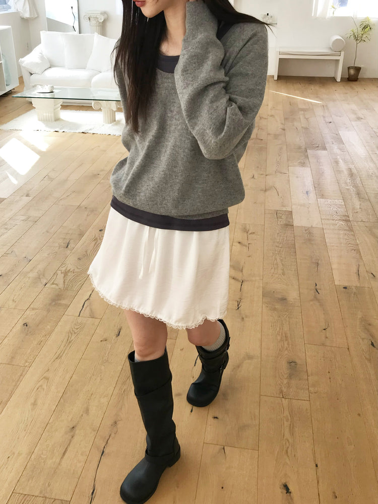 微透美色基礎袖細節上衣