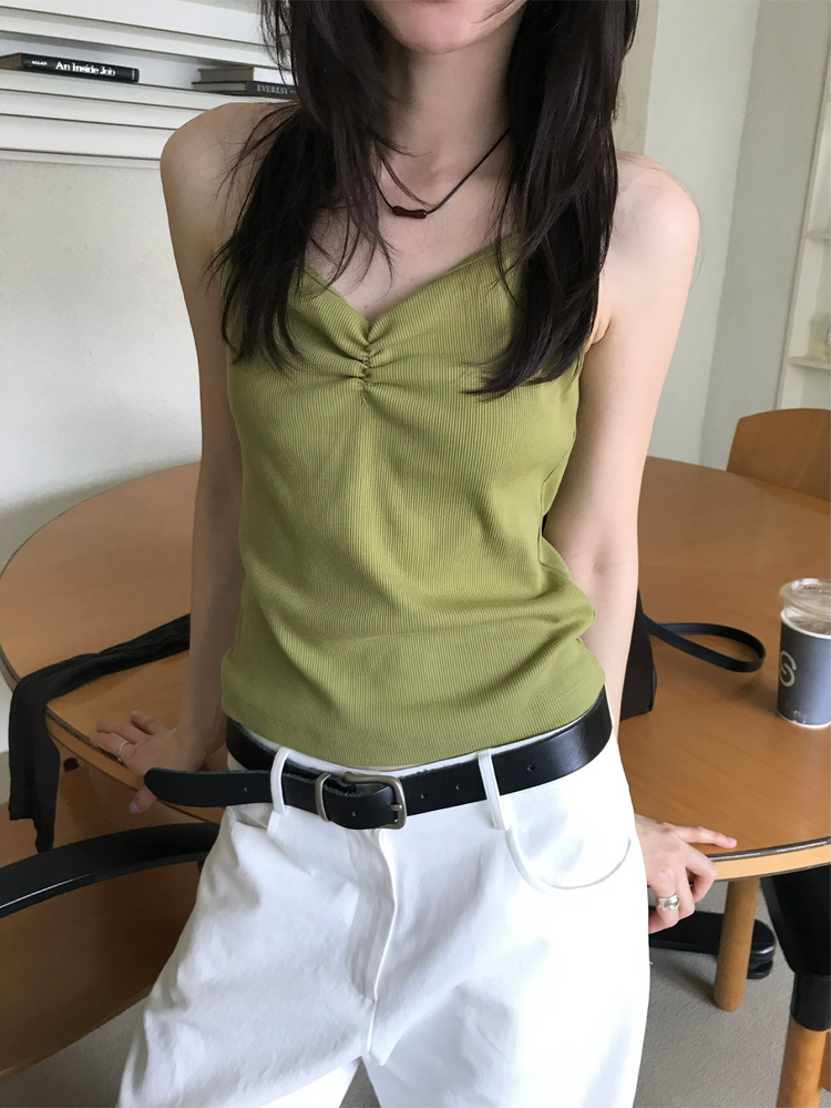 抓皺壓線掛脖背心