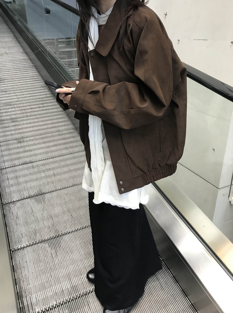 高級麂皮質感翻領外套