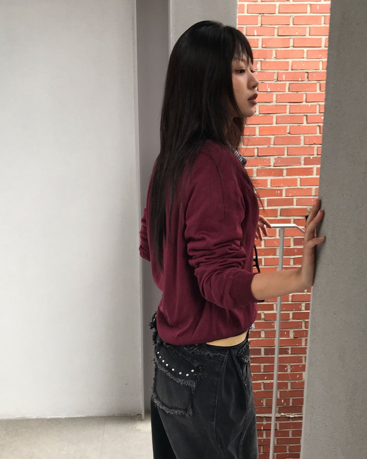 微透美色V領針織衫