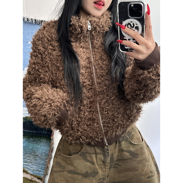 立領毛毛質感修身外套