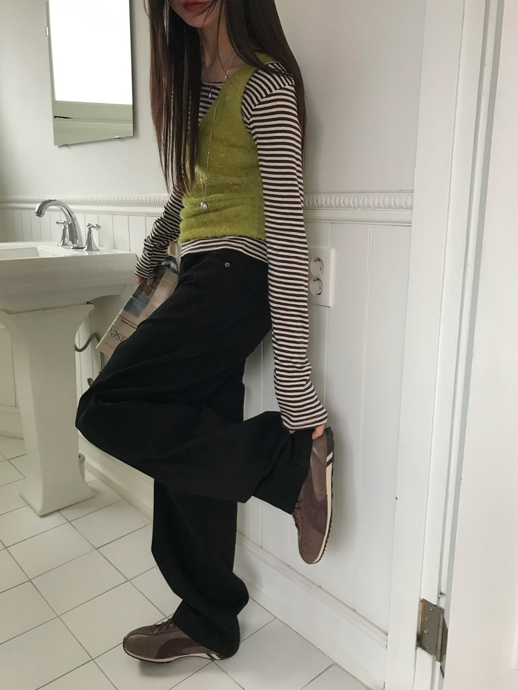 美色條紋撞色上衣