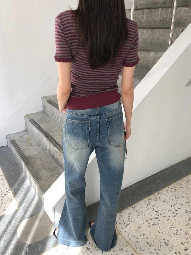 條紋束口修身細節上衣