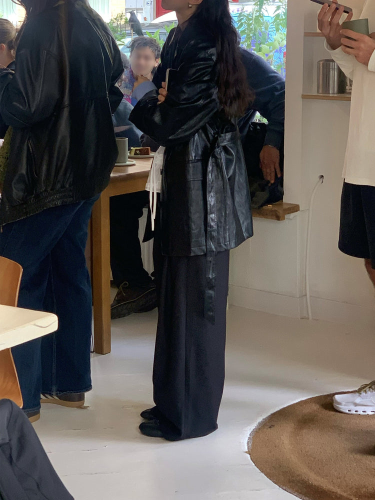 皮質/麂皮質感綁帶西外