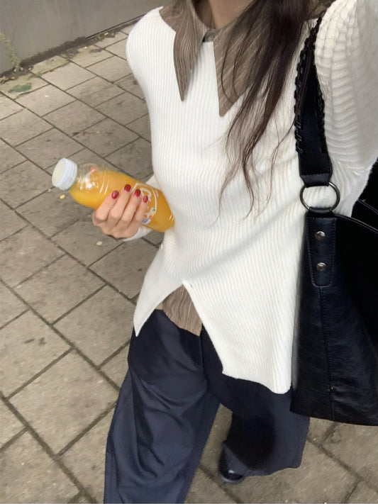 坑紋側開叉扣鈕細節針織上衣