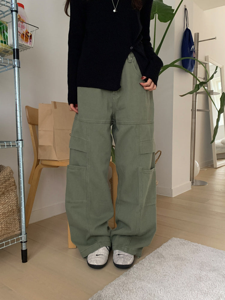 復古美色廓形工裝褲