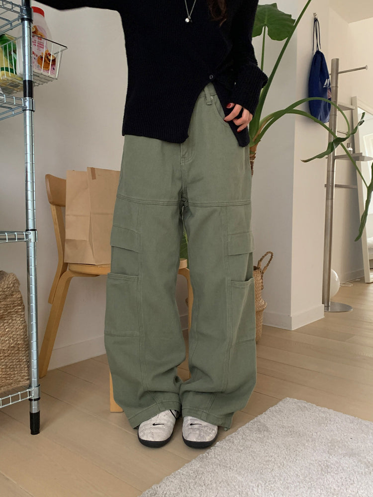 復古美色廓形工裝褲