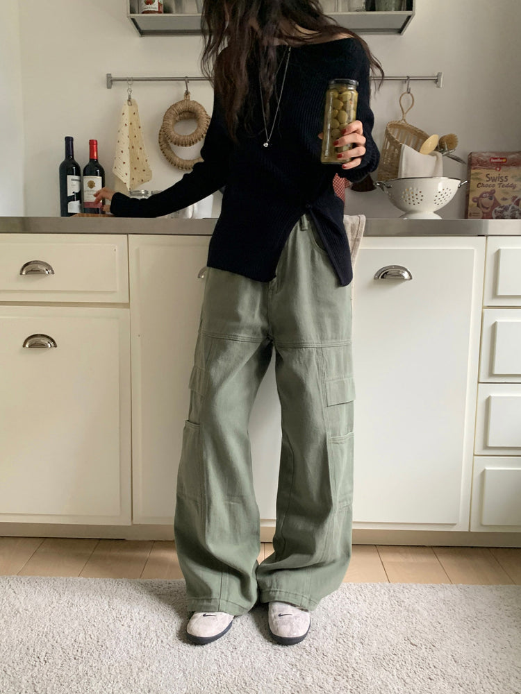 復古美色廓形工裝褲