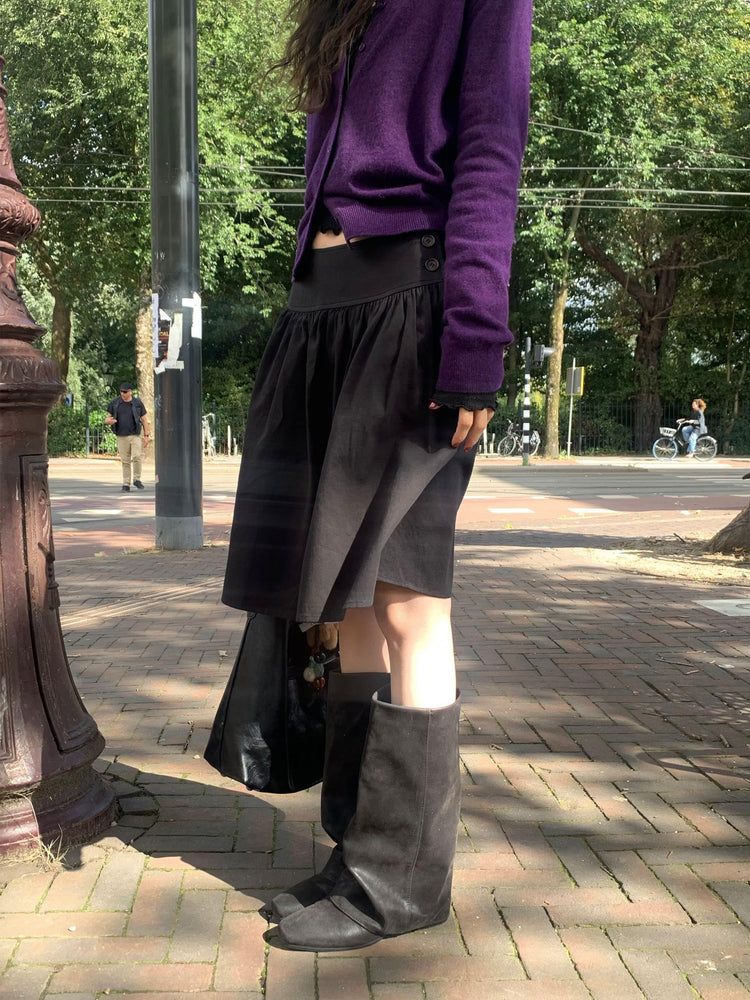 寬腰頭雙扣細節半裙
