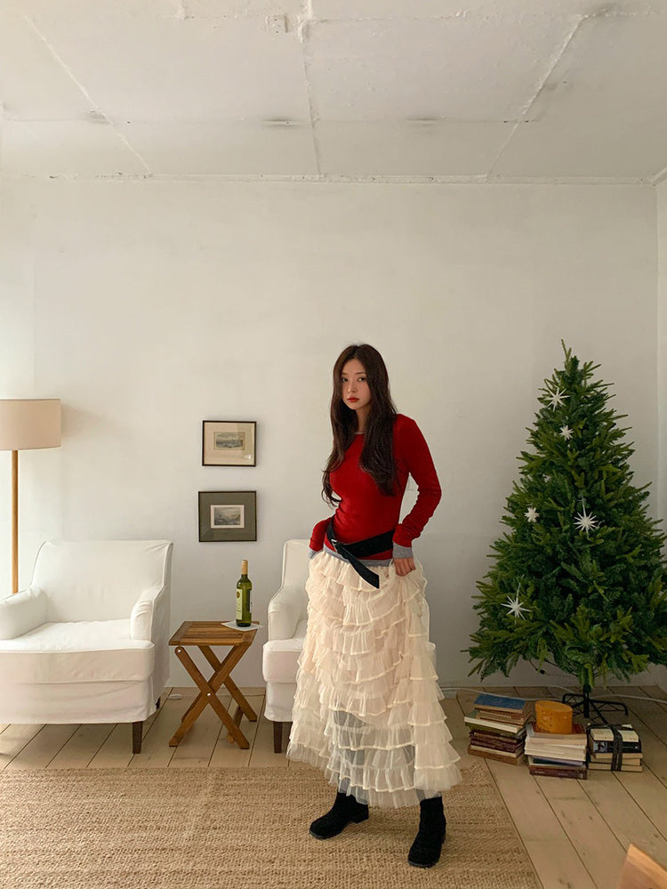 極美透紗蛋糕層次感及踝裙