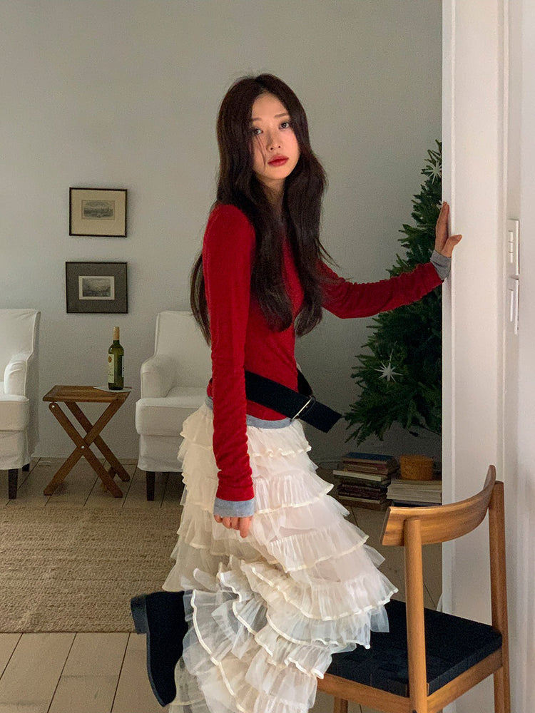 極美透紗蛋糕層次感及踝裙