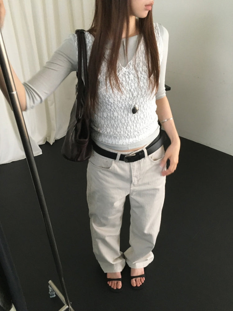 透膚蕾絲胸壓線細節背心