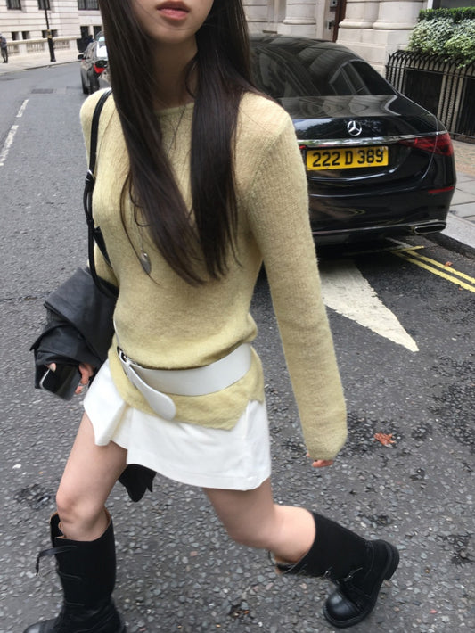 微透膚美色修身針織上衣