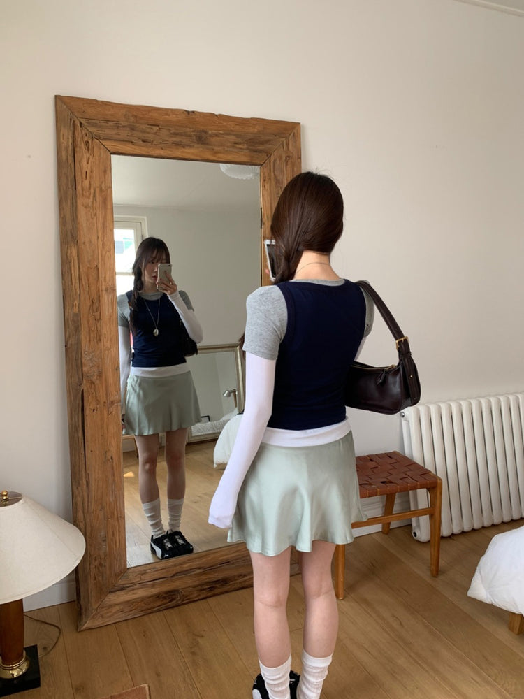 撞色層次感假兩件上衣