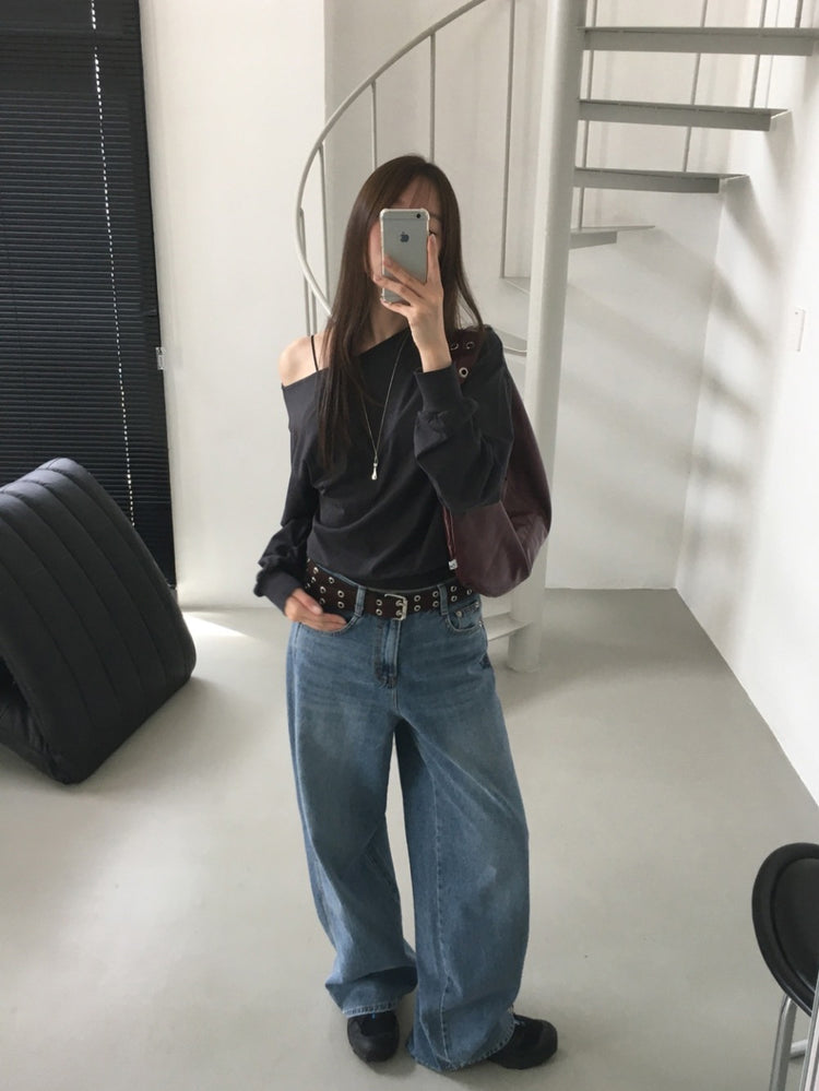 經典美刷色基礎直筒牛仔褲