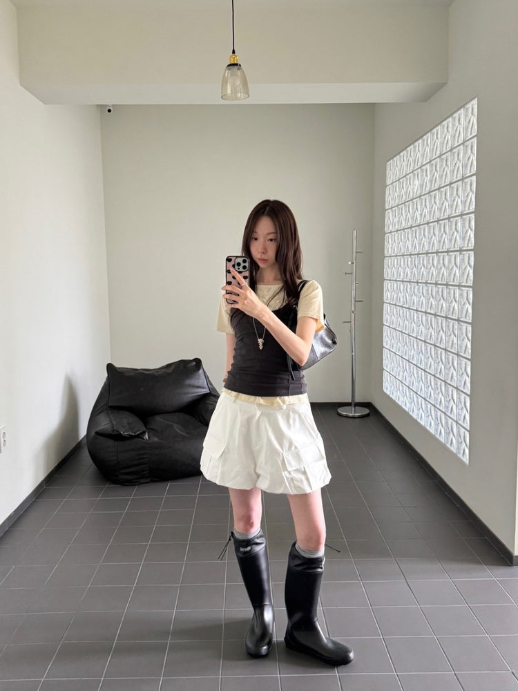 細帶削肩壓線細節背心