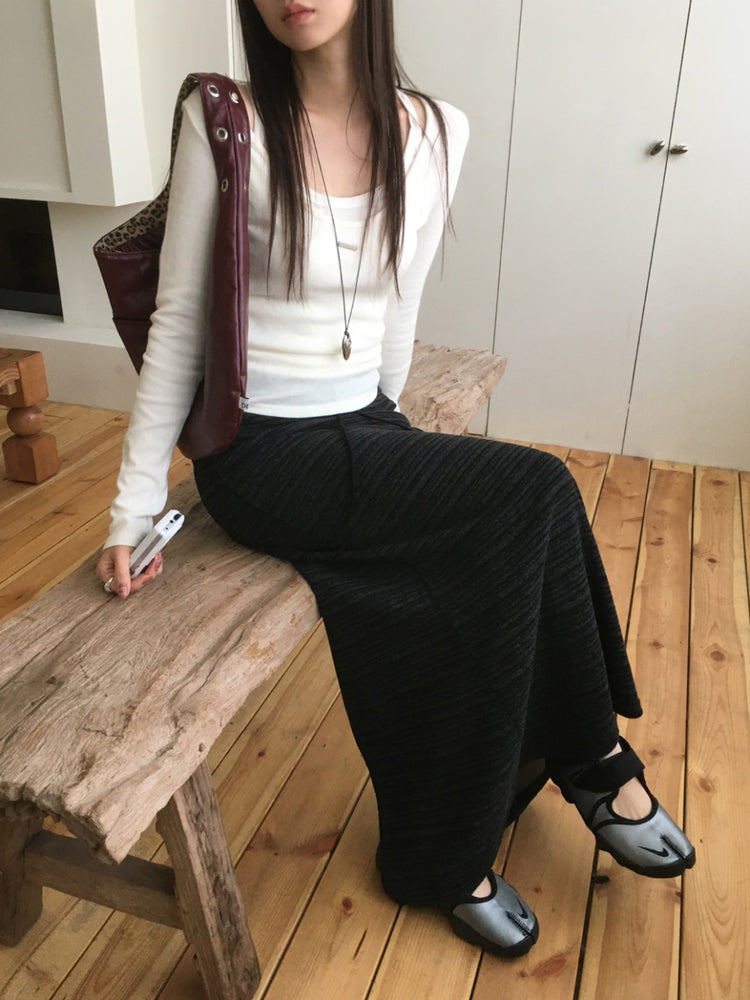 撞色條紋抽繩直裙