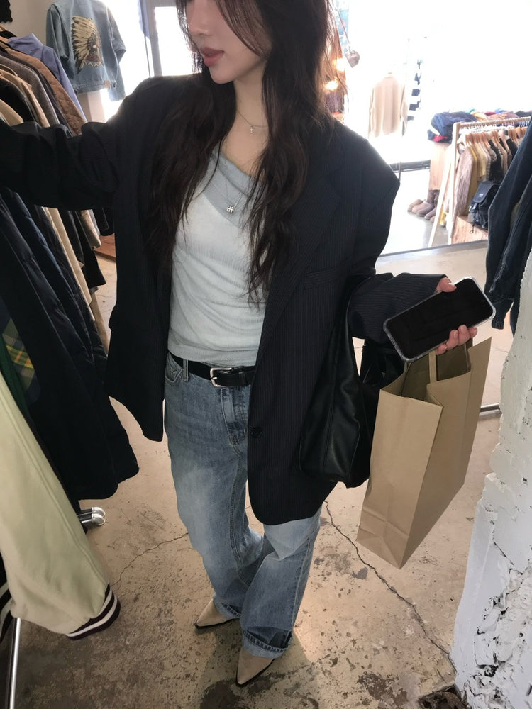 美色反折紋理露肩上衣