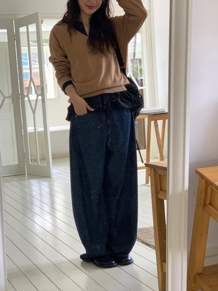 羊毛基礎束口針織上衣