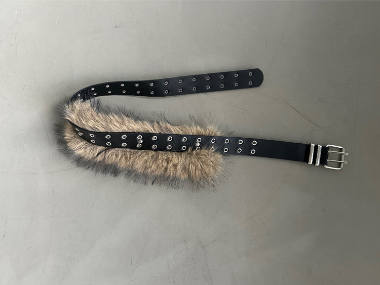 混色毛鐵扣細節腰帶