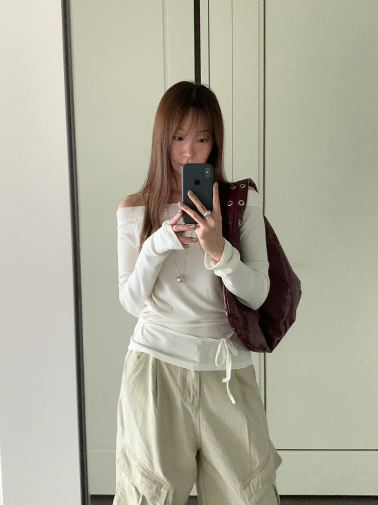 美肩坑紋綁帶修腰上衣