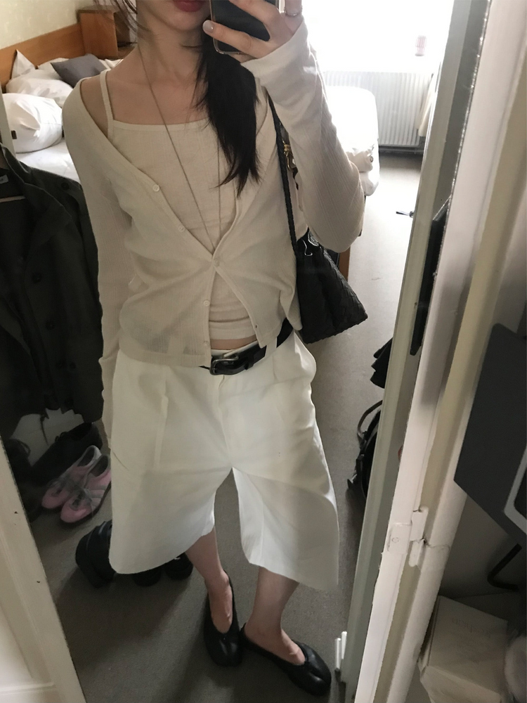 坑紋排鈕修身背心套裝