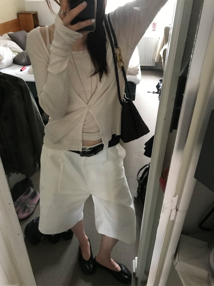 坑紋排鈕修身背心套裝