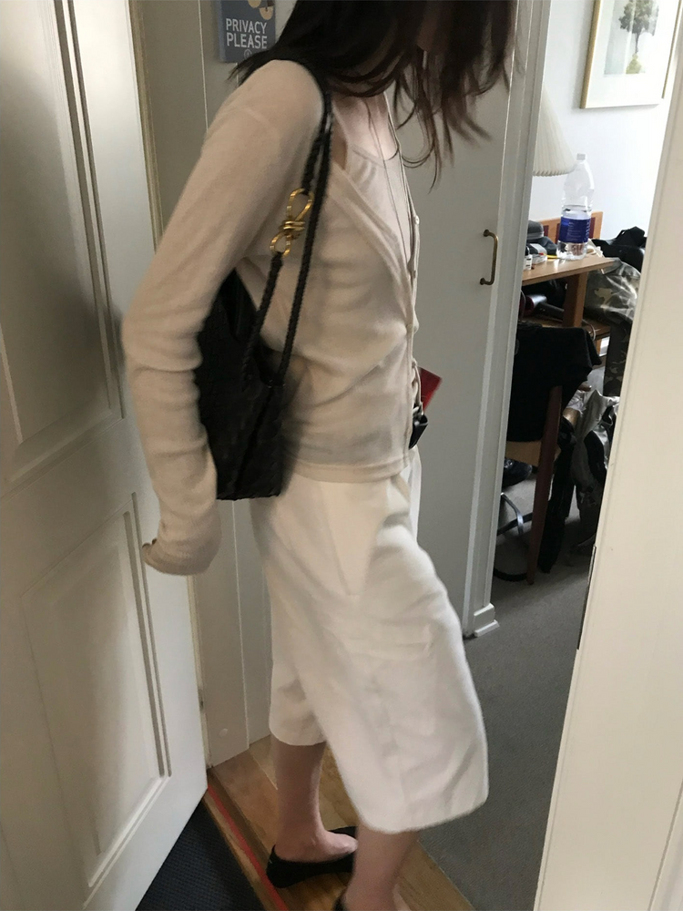 坑紋排鈕修身背心套裝