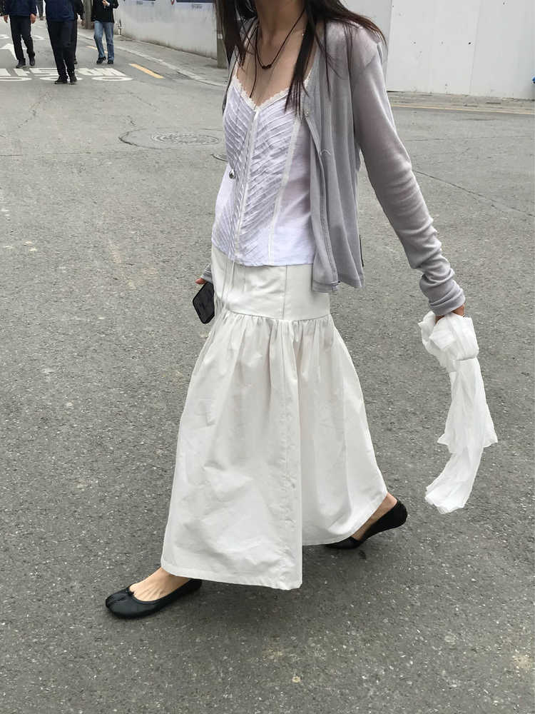 蕾絲百褶細節綁帶背心