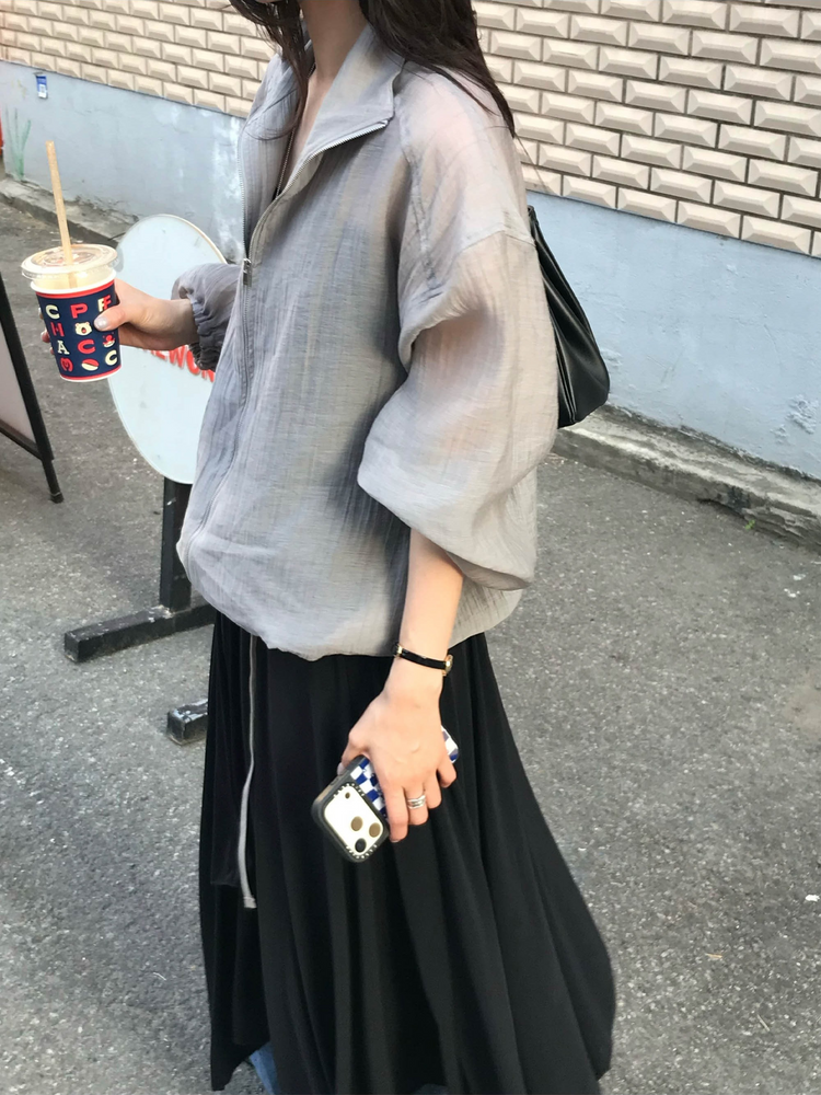 透膚抽繩下擺拉鏈外套