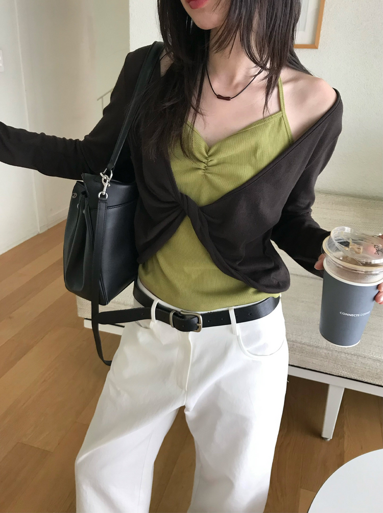 美色扭結細節上衣