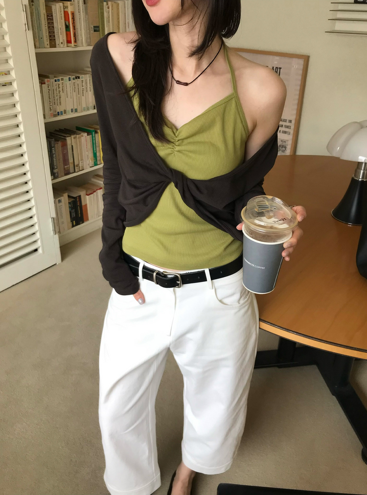 美色扭結細節上衣