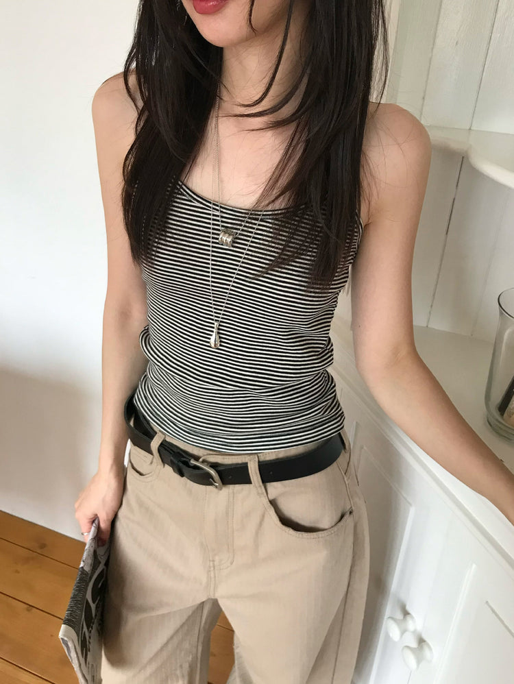 掛脖條紋修身上衣