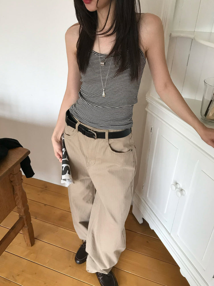 掛脖條紋修身上衣