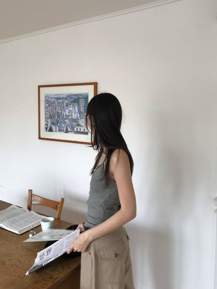 掛脖條紋修身上衣