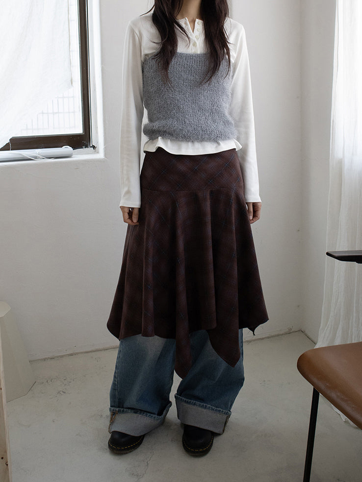 格紋不規則下擺半裙