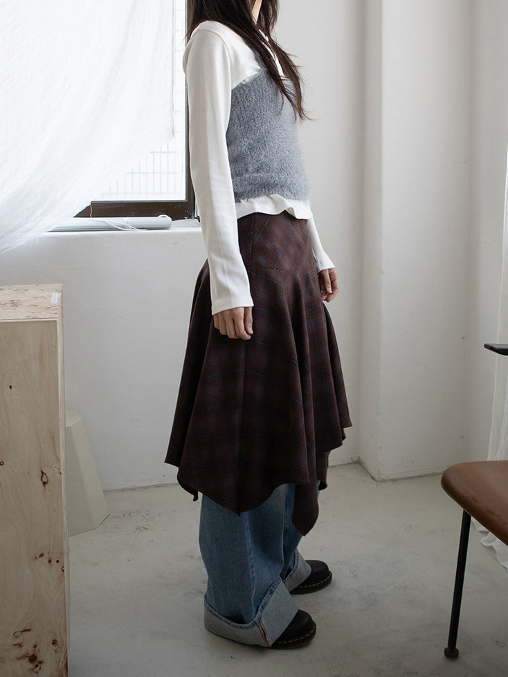 格紋不規則下擺半裙