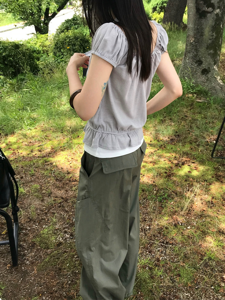 輕薄抽繩口袋寬鬆工裝褲